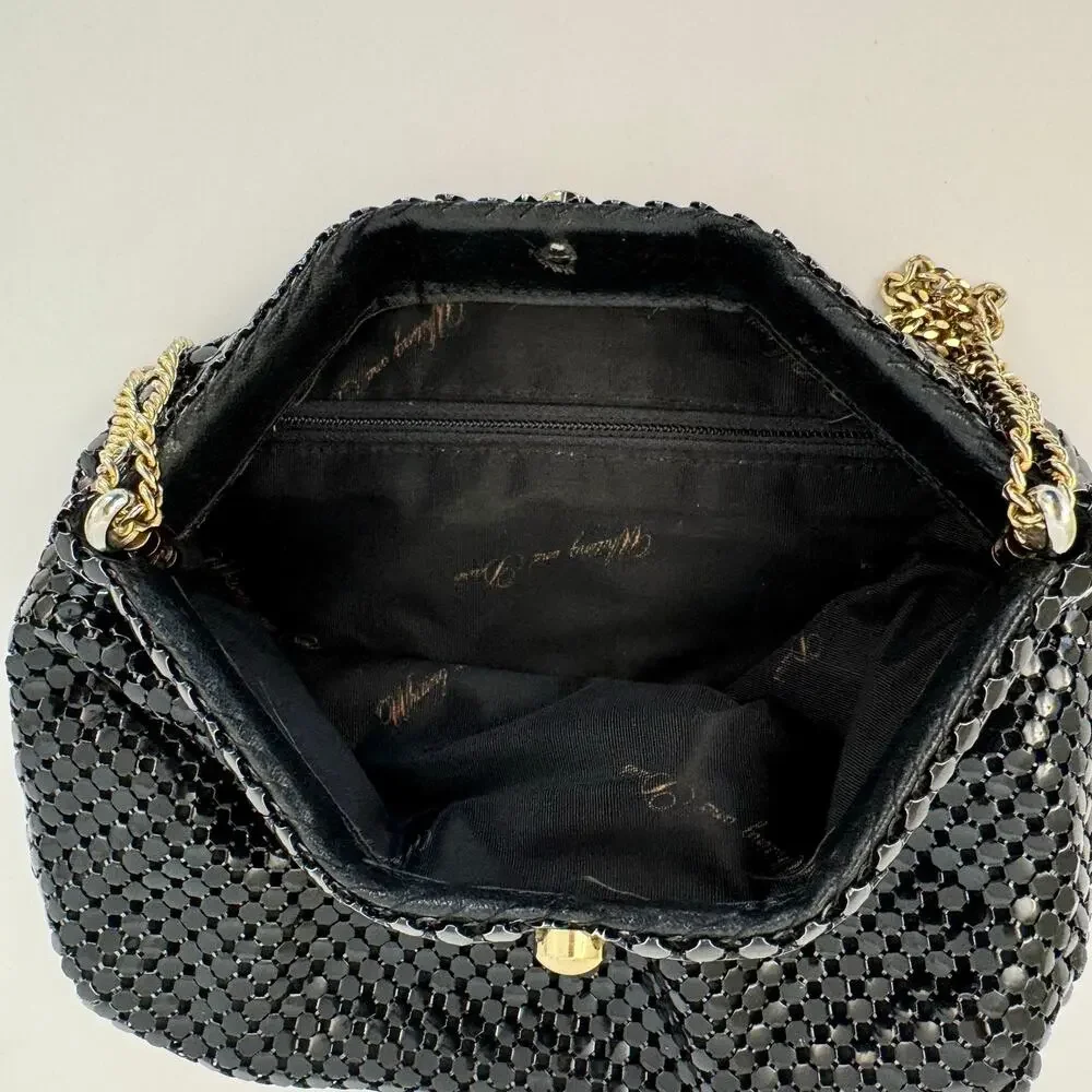 Whiting and David Metal Mesh Black Shoulder Bag Clutch Convertible Strap